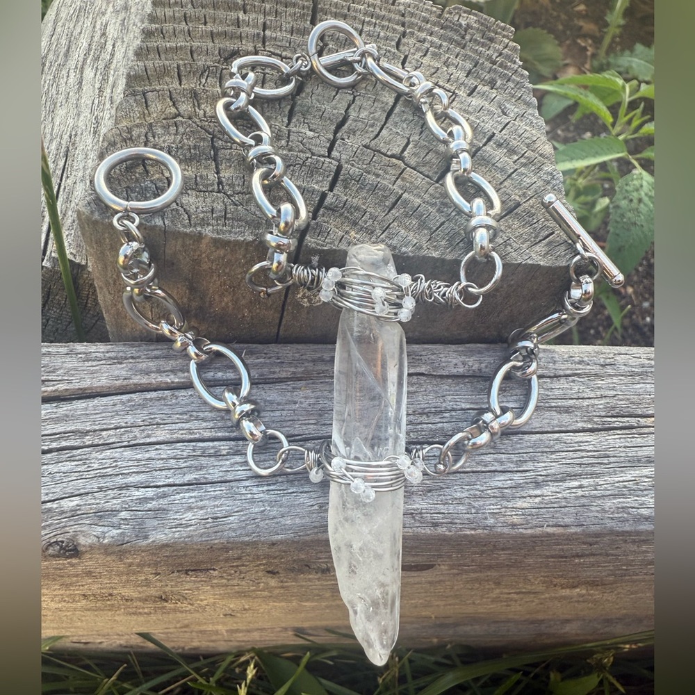 Delicate Weapon #3 Clear Quartz Double Chain Forearm Toggle bracelet